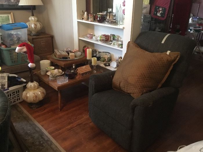 Living Room - chair, end table, lamps, collectibles