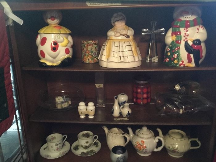 China cabinet with collectibles & cookie jars