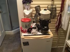 Kitchen items & small refrigerator