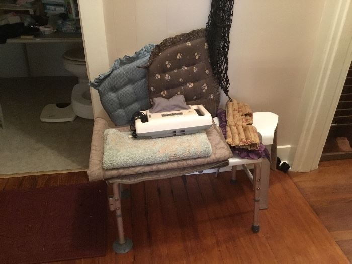 Bath chair, shiatsu massager, cushions