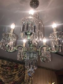 SCHONBEK CRYSTAL AND BRONZE CHANDELIER