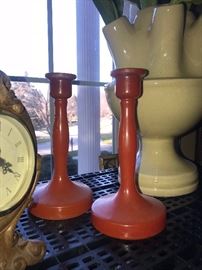 VINTAGE ORANGE CANDLE HOLDERS