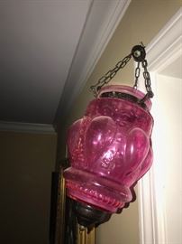 PINK GLASS HANGING CANDLE LANTERN