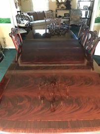 THOMASVILLE CHIPPENDALE MAHOGANY TABLE AND BALL / CLAW FEET CHAIRS