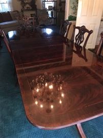 THOMASVILLE CHIPPENDALE MAHOGANY TABLE AND BALL / CLAW FEET CHAIRS