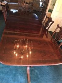 THOMASVILLE CHIPPENDALE MAHOGANY TABLE AND BALL / CLAW FEET CHAIRS