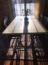 LEXINGTON COUNTRY DINING TABLE- METAL BASE AND DISTRESSED WOODEN TOP