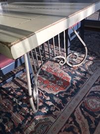 LEXINGTON COUNTRY DINING TABLE- METAL BASE AND DISTRESSED WOODEN TOP