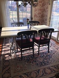 LEXINGTON COUNTRY DINING TABLE- METAL BASE AND DISTRESSED WOODEN TOP