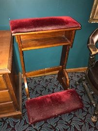 ANTIQUE WOOL MOHAIR PRAYER STAND-PADDED KNEELER