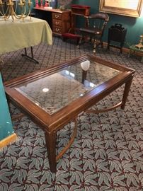 WOODEN GLASS-TOP TABLE