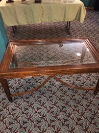 WOODEN GLASS-TOP TABLE