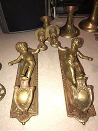 BRASS CHERUBS WALL SCONCES