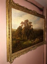 19TH C. GEORGE TURNER LARGE LANDSCAPE OIL ON CANVAS PAINTING 