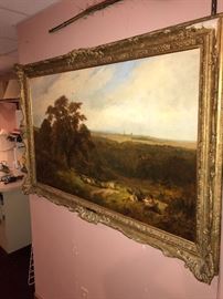 19TH C. GEORGE TURNER LARGE LANDSCAPE OIL ON CANVAS PAINTING 