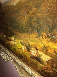 19TH C. GEORGE TURNER LARGE LANDSCAPE OIL ON CANVAS PAINTING 