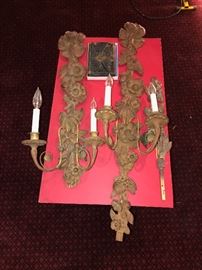 ANTIQUE CARVED WOOD CANDLE WALL SCONCES FROM DETROIT MANSION