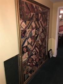 ANTIQUE VICTORIAN CRAZY QUILT FRAMED WITH PLEXIGLASS