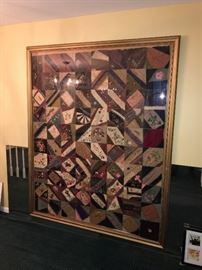 ANTIQUE VICTORIAN CRAZY QUILT FRAMED WITH PLEXIGLASS