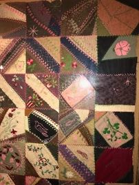 ANTIQUE VICTORIAN CRAZY QUILT FRAMED WITH PLEXIGLASS