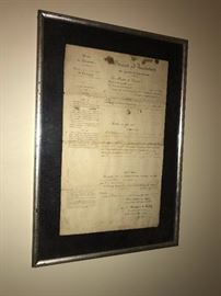 ANTIQUE FRAMED DOCUMENT