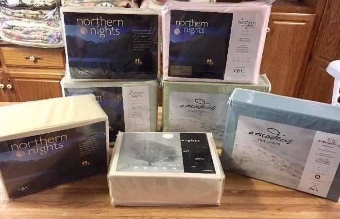 A selection of the sheet sets being offered, mostly in king but some in other sizes; Northern Lights sets are 500 thread-count Egyptian cotton
