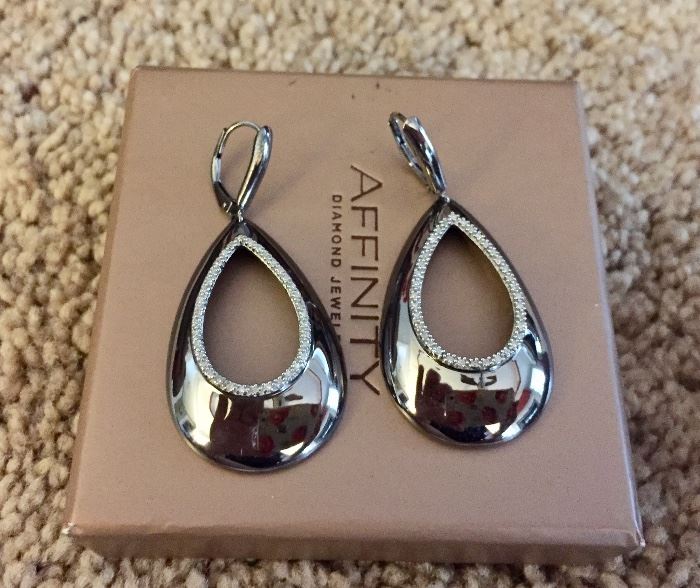 Affinity sterling-silver-and-diamond, tear-drop earrings. 