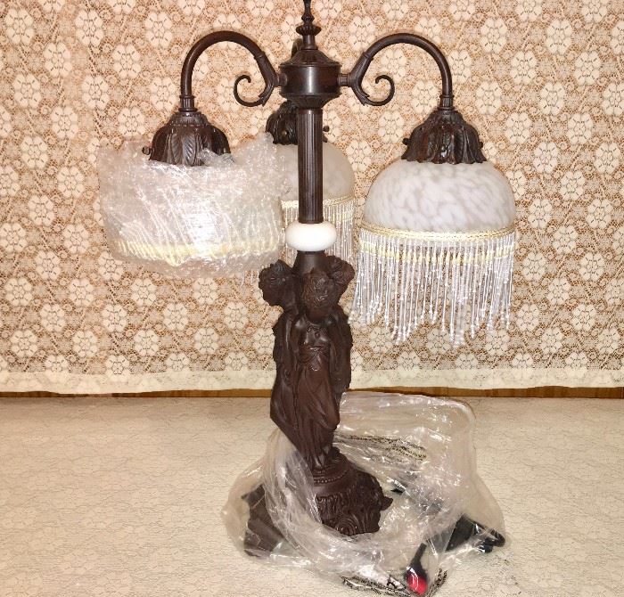 Three Graces lamp, new with box (one of the three shades is still wrapped)