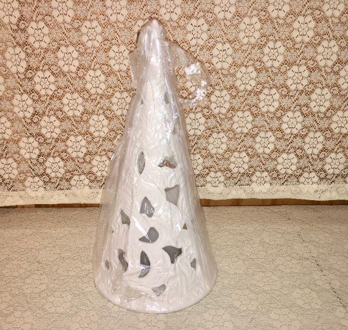 Porcelain Christmas tree with flameless-candle interior