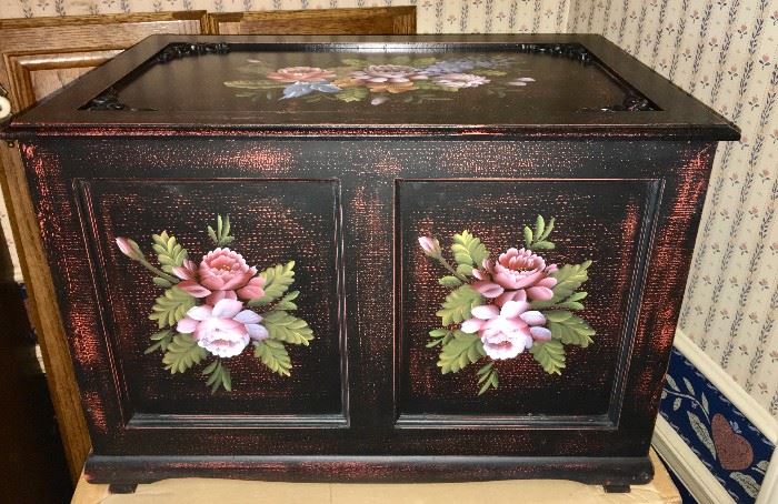 Lovely, painted trunk with original box and another unopened below