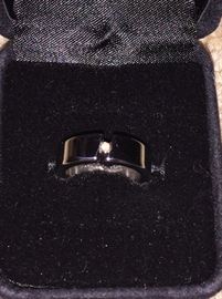 Stainless steel, 14K gold and diamond ring 