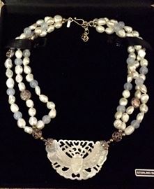 Sterling-silver, fresh-water pearl, moon-stone and mother-of-pearl necklace  