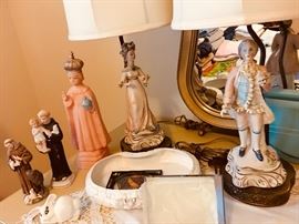 statues and Victorian lamps
