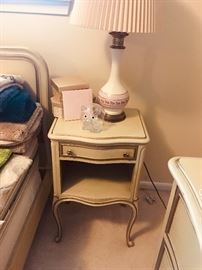 french style night stand  and porcelain lamp