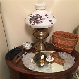 vintage lamp and Longaberger basket