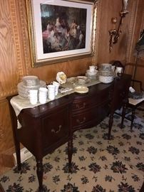 ANTIQUE MAHOGANY BUFFET WITH DOORS AND DRAWERS