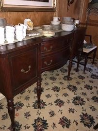 ANTIQUE MAHOGANY BUFFET WITH DOORS AND DRAWERS