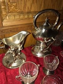 SILVER-PLATED TEAPOT AND GRAVY BOAT
