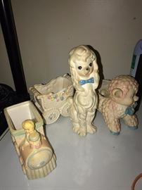 ANTIQUE LAMB/ TRAIN/CARRIAGE BABY PLANTERS