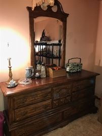 WOODEN LONG DRESSER WITH MIRROR