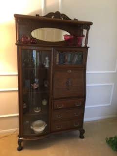 Antique Victorian Fancy Oak Secretary (with curved glass) 