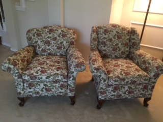 Antique Camel Back Upholstered Chairs (pair) 