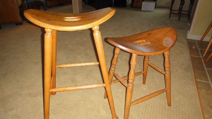 Oak bar stools , 9 total, 3 tall swivel, 3 tall stationary, 3 counter height.