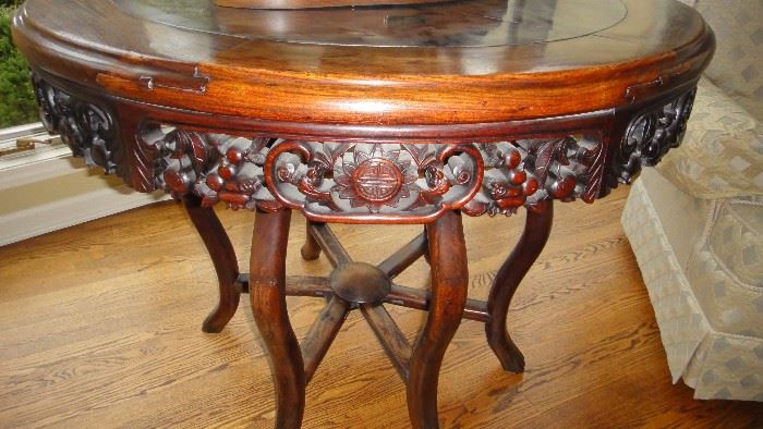 Oriental Center Table w/ Marble top  and hand carved apron.  Circa 1860's