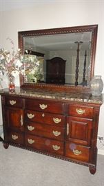 Marble top dresser, master bedroom set, matching nightstands and armoire 