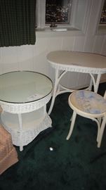 Wicker Tables and hand painted chair