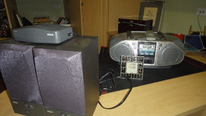 Aiwa boom box, RCA Speaker set with power line transmitter 

