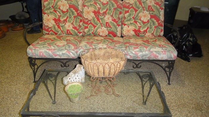 Wrought iron table and sofa