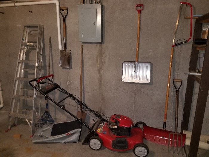 Lawn mower - Excellent condition! Various yard tools, shovel, ladder, etc. 