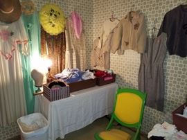 Clothing and wood and vinyl chair